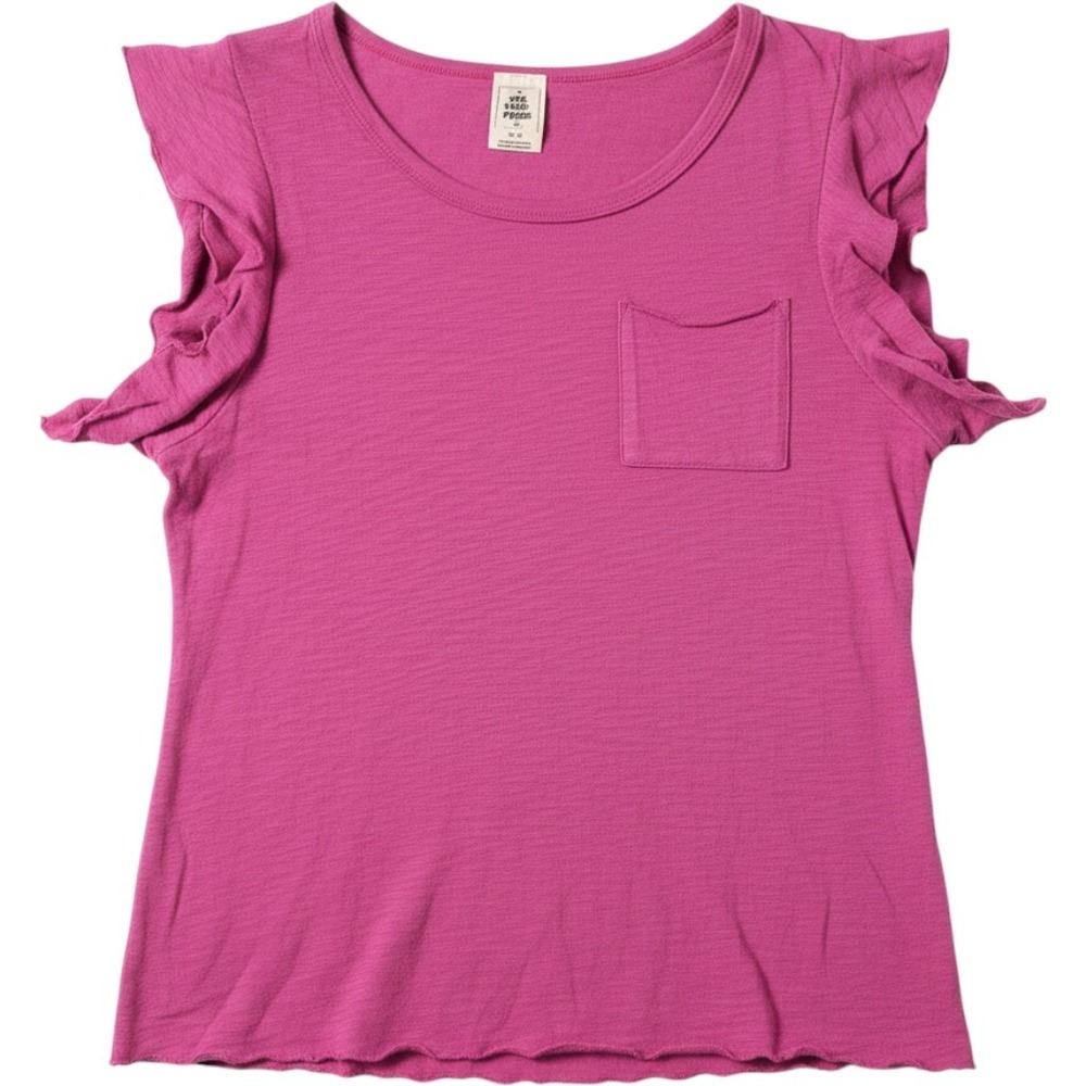 We The Free Free People Ruffle Sleeve Slub Knit T-Shirt Pink Size XS Boho